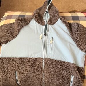 Orvis Brown and Light Gray Sherpa Puffer Jacket with Hood